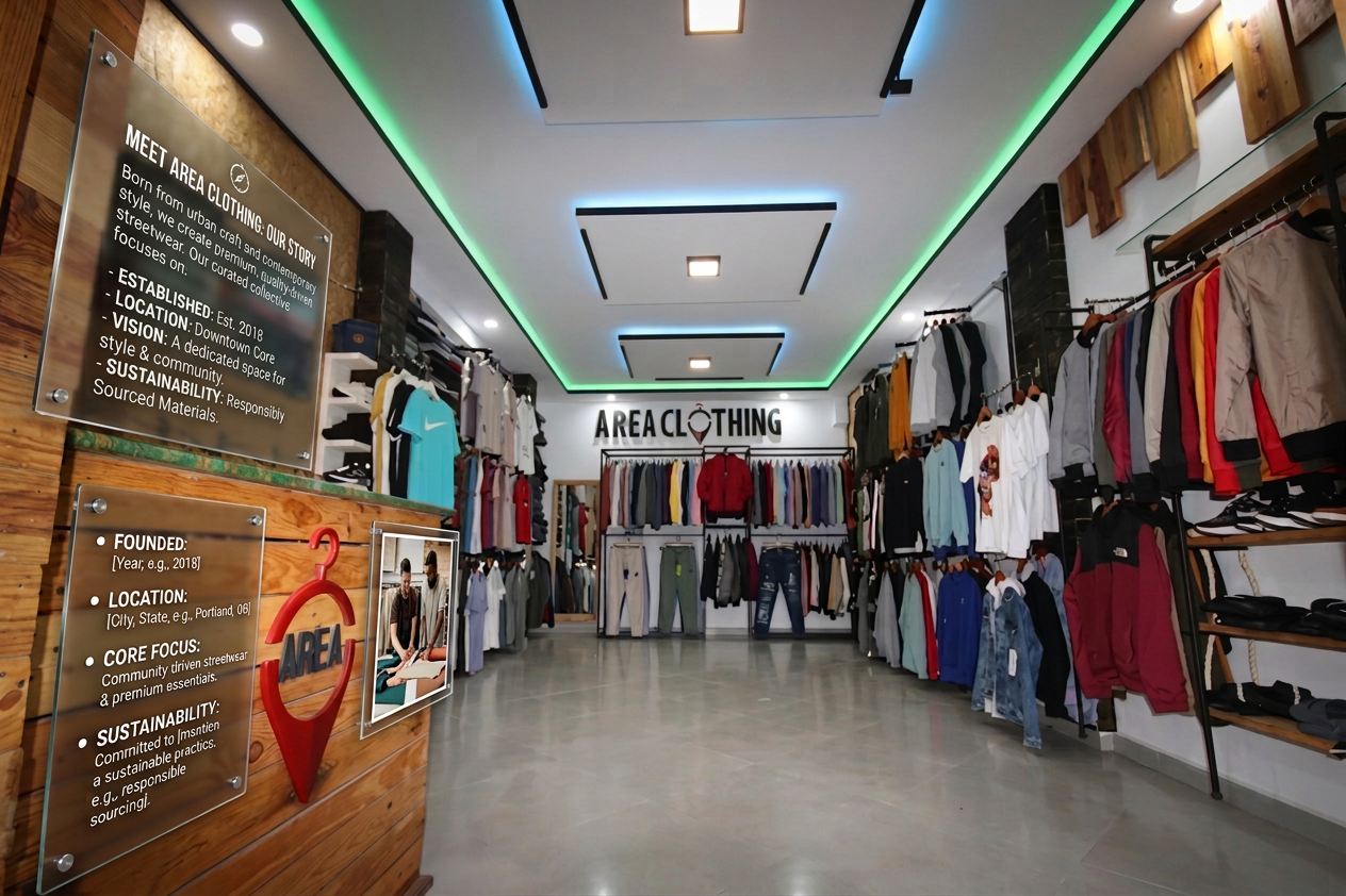 Inside the ÁREA Clothing store in Agadir